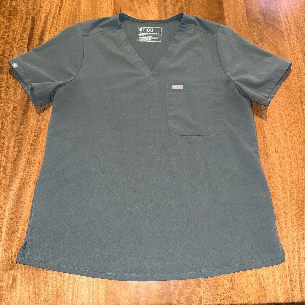 FIGS Scrub Top Womens Large Green Catarina Uniform Short Sleeve Chest Pocket